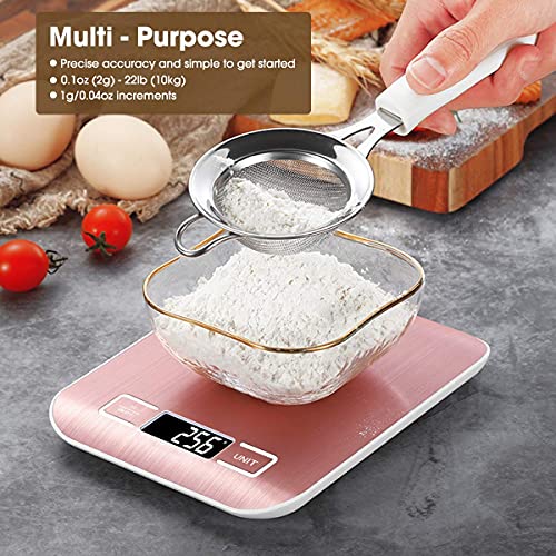 Mik-Nana Food Scale Pink, 10kg/22lb Digital Kitchen Scale Weight Grams and Oz for Baking and Cooking, 1g/0.1oz Precise Graduation, Easy Clean Stainless Steel - color: Pink