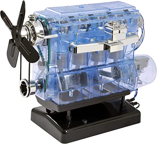 Machine Works Build Your Own Visible Model Engine Toys - Replica Model Building Kit 100+ Pieces- Features Working Sounds and Illuminiation, Internal Combustion Mechanics, Physics, STEM (4-Cylinder) - style: 4-Cylinder
