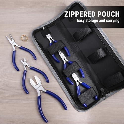 WORKPRO Jewelry Plicers Set, 7-Piece Jewelry Making Tools Kit with Needle Round Nose Plier and Bent Nose Plier Wire Cutter for Jewelry Repair, Beading, Wire Wrapping, Crafts, with Carrying Pouch - color: Blue