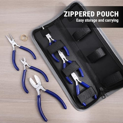 WORKPRO Jewelry Plicers Set, 7-Piece Jewelry Making Tools Kit with Needle Round Nose Plier and Bent Nose Plier Wire Cutter for Jewelry Repair, Beading, Wire Wrapping, Crafts, with Carrying Pouch - color: Blue