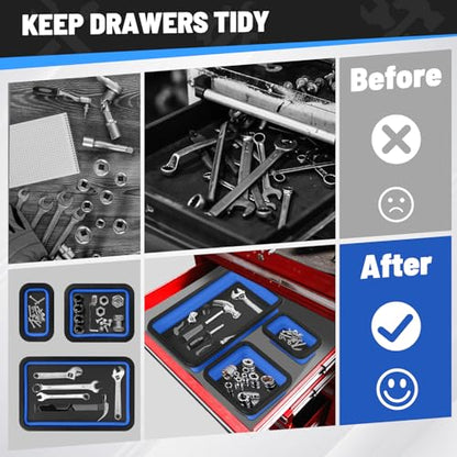 Collapsible Magnetic Parts Tray Set, 3 Different Size Tool Trays, Blue - color: Blue