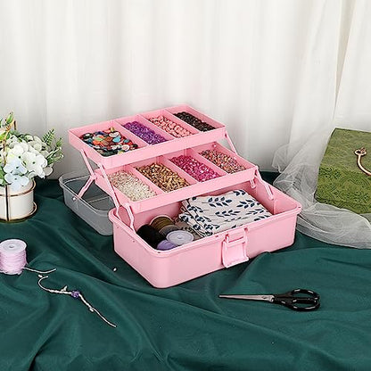 BTSKY 3-Layer Plastic Dividing Storage Box Craft Organizer and Storage - color: Pink