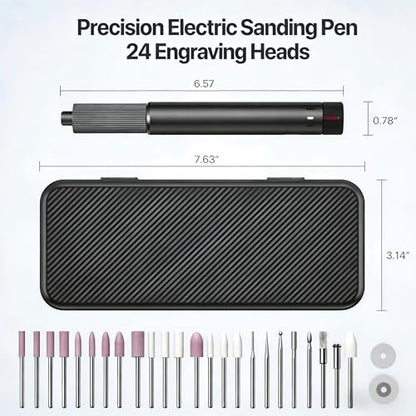 Professional Electric Engraving Pen Set, USB Rechargeable Precision Polishing Tool with 24-Piece Accessory Kit, Portable Carrying Case, Gentle Operation for Fine Work, DIY Craft Essential,Black