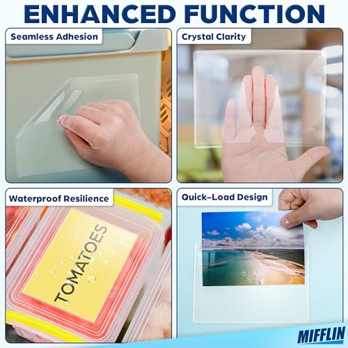 Mifflin-USA - Index Card Holder - 3x5”, 30 Pack - Clear Self-Adhesive Pockets - Label Holders for Organizing Storage Bins & Containers - Plastic Sleeves for Protecting Cards & Labels - size: 5x3" (Pack of 30)