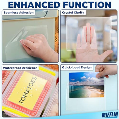 Mifflin-USA - Index Card Holder - 3x5”, 30 Pack - Clear Self-Adhesive Pockets - Label Holders for Organizing Storage Bins & Containers - Plastic Sleeves for Protecting Cards & Labels - size: 5x3" (Pack of 30)