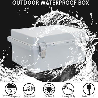 Outdoor Waterproof Box,IP67 ABS Junction Box Electrical Enclosure with Stainless Steel Latch, Hinged Cover Electric Box with Wall Brackets 13.8" Dx9.8 Wx5.9 H - color: Clear, size: 13.8"Dx9.8"Wx5.9"H