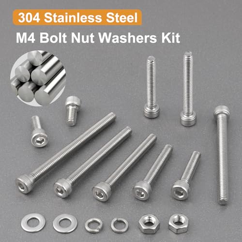 VGBUY 480pcs M4 Screws Assortment, M4 Screws (7 Sizes 6-30mm) for 3D Printer DIY, Hex Socket Head Cap Screw Bolts Nuts Washer Kit, 304 Stainless Steel, 6/8/12/16/20/25/30mm - size: M4x6/8/12/16/20/25/30mm, style: Socket Head