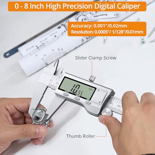 Neoteck 8 inch/200 mm Digital Caliper Vernier Caliper Stainless Steel Ruler