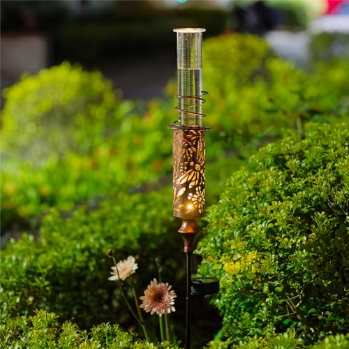 Rain Gauge Outdoor, Solar Water Gauge for Rain - color: Copper
