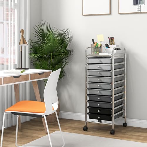 Giantex 10-Drawer Storage Cart w/Universal Wheel, Rolling Cart w/Handle, Home Organizer Storage Unit w/Removable Drawers, Trolley Utility Cart for Kitchen Makeup Living Room Office Play Room - color: Black Gradient, size: 10 Drawers Small