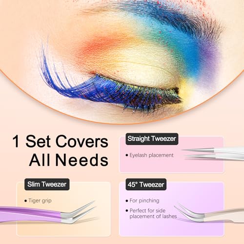 MORGLES Lash Tweezers for Eyelash Extensions, 5 Pcs Eyelash Tweezers - color: White