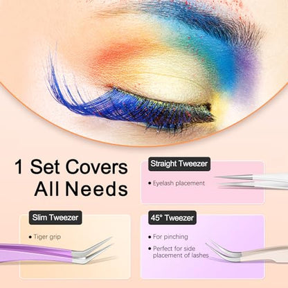 MORGLES Lash Tweezers for Eyelash Extensions, 5 Pcs Eyelash Tweezers - color: White