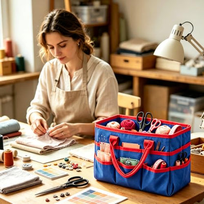 AUVCAS Art Supply Bag, Craft Organzier Tote Bag for Art Supplies, Deep Blue - color: Deep Blue (6.5"D x 13"W x 8.5"H)