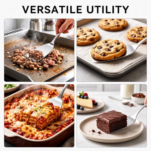 5Pcs Stainless Steel Spatula, 9.8 Inch One-Piece Metal Flat Turner, Sleek Mirror Finish Spatulas for Cast Iron Skillets, Air Fryer, Baking & Flipping - color: 5 pack-Spatula(9.8-Inch)