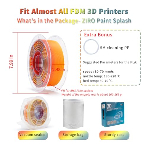ZIRO 3D Printer Filament PLA, Fast Color Change Matte, 1KG Paint Splash - color: Paint Splash (Matte)