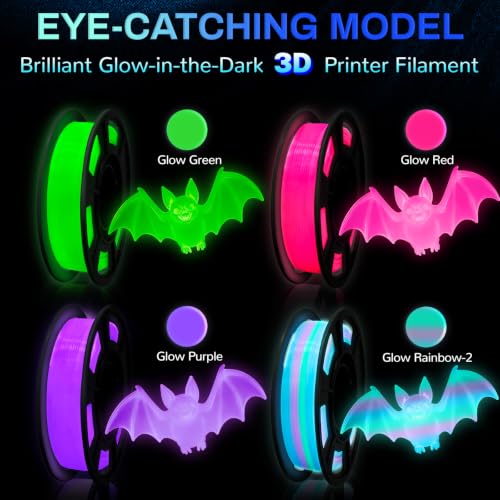 Glow in The Dark PLA+ 3D Printer Filament Bundle 1.75 mm, Stronger Lighting Effect for Beginner, Glow Filament Multicolor for 3D Printers, 4 Spools 250g Each - Green, Red, Purple, Rainbow2 - color: Green/Red/Purple/Rainbow2
