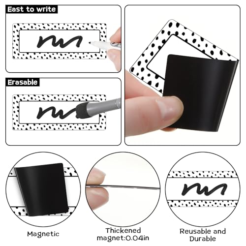 Eaasty 48 Pcs Dry Erase Magnetic Labels Reusable Magnetic Name Tag for Whiteboard Locker Fridge Classroom School Office Home(White with Black Polka Dots) - style: White with Black Polka Dots