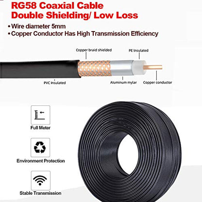 33FT RG58 SMA Male to Female Antenna Extension Cable + 5PCS Adapter - color: SMA Cable + 5pcs SMA Connectors, size: 32.8FT