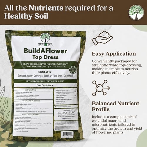 BuildASoil Build-A-Flower - Organic Top Soil Amendment – Top Dress Kit for Flowering Plants | Compost, Phosphorus & Potassium | 1 Cubic Foot Bag of Soil - size: 7.48 gallon
