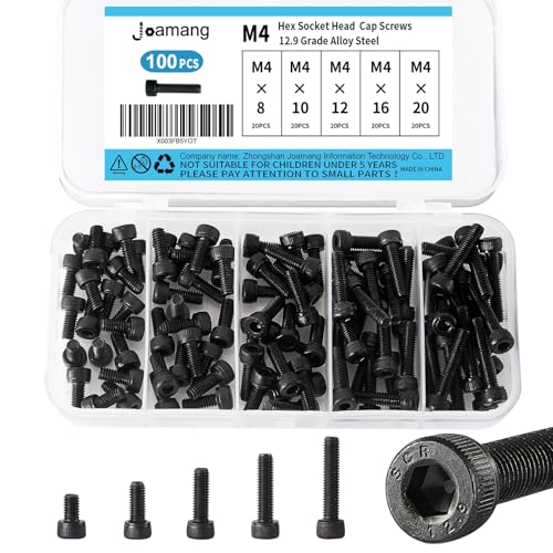 M4 x 8mm 10mm 12mm 16mm 20mm Hex Socket Head Cap Screws Bolts, 12.9 Grade Alloy Steel, Black Oxide Finish, Metric Allen Drive, Fully Threaded, Assortment Kit 100Pcs - size: Socket M4x8-20 mm