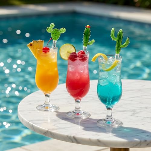 Homestia 3 Pieces Glass Swizzle Sticks with Cactus Decor, Drink Stirrers - color: 3 PCS + 6" / 6.8" / 7.7" + Glass Cactus Stirrer Set