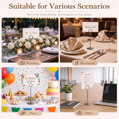 Urban Deco 16 Pieces Table Card Holder 8 inches Table Number Holders Place Steel Card Holders for Photos, Food Signs, Memo Notes, Weddings, Restaurants, Birthdays (Black) - color: Black