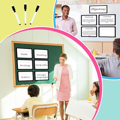 7 Pack Magnetic Write & Wipe Paper Organization Chart,Pen Dry Erase Objectives Labels Learning Magnets for Classroom Organization Whiteboard Teacher Student Teaching Supplies,Black and White - style: Black and White