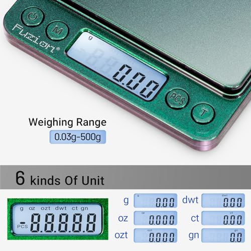 Fuzion Digital Scale .01 Gram Accuracy, 500g Small Kitchen Food Scales - color: Ombré Purple-Green