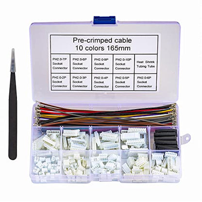 JST Connector Kit 2.0mm Pitch JST-PH 2.0 Female Connector with Premium 22AWG Pre-Crimped Cables,PH 2.0mm Connector 2/3/4/5/6/7/8/9/10 Pin Female Housing (PH-MM-Kit) - size: JST-2.0MM-PH