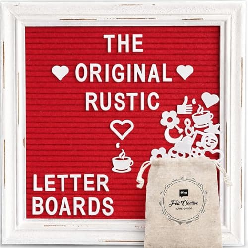 Red Felt Letter Board Back to School Sign with Rustic Wood White Frame - Farmhouse Letter Board Sign with Stand - Baby Announcement 10x10 Felt Board Changeable Message Board with 350 Letter Set - color: Red, size: 10x10 inches