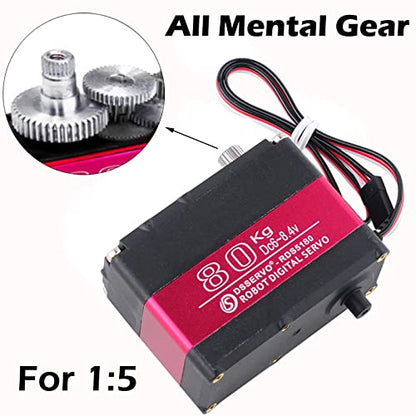 RDS5180 80kg Digital Metal Robotic Servo Motor High Torque Double-Shaft Robot Servo Arm Waterproof IP66 with U Metal Brackets for RC Car DIY Robot (180°) - size: 80KG 180°