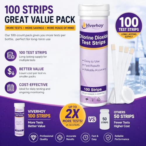Chlorine Dioxide Test Strips 0-10ppm, 100 Count, Water Test Kit