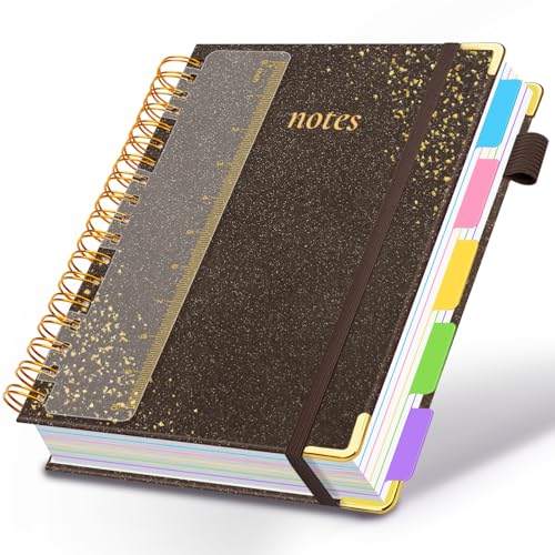 Hardcover Spiral Notebook with Tabs & Dividers, 8.5"x11" 5 Subject - color: Brown, size: 8.5''x 11''