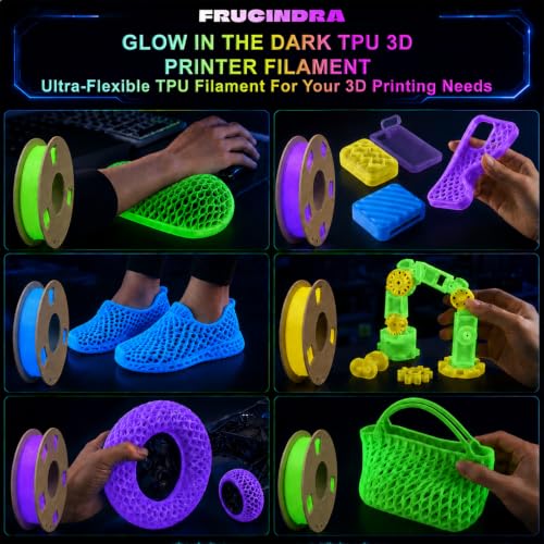 Glow in the Dark TPU 95A 3D Printer Filament Bundle - 1.75mm Soft Flexible TPU 3D Filament, Accuracy +/- 0.03mm, Luminous Filament for Halloween, Fit Most 3D Printers - 4 Spools 250g Each - color: Green/Blue/Yellow/Purple