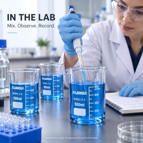 JOLABEAR 8-Pack 500 mL 3.3 Borosilicate Glass Lab Beakers, Griffin Low Form - size: 500ml 8pcs