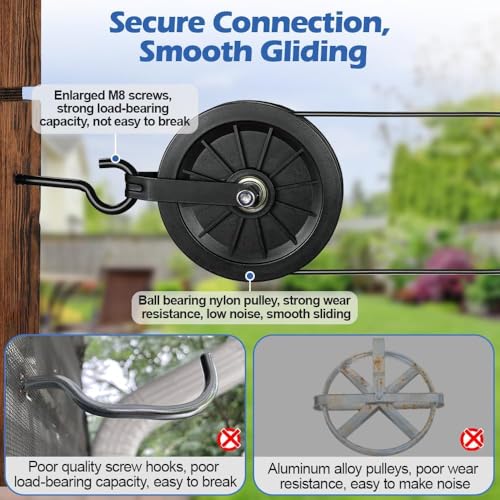Outdoor Clothesline Kit, Black Clothes Line Pulley Kit Heavy Duty - size: 150FT Black