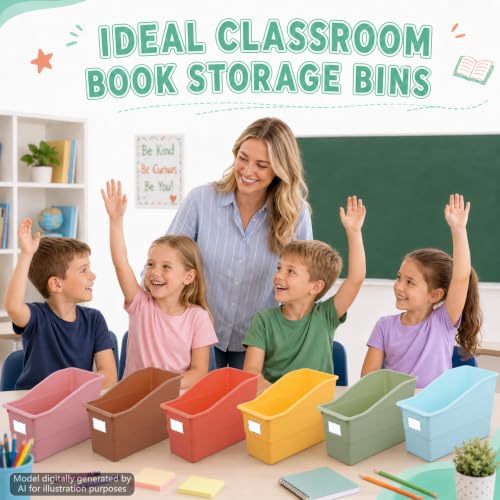 12 Pack Book Bins for Classroom with Labels, Blue Brown - color: Blue brown