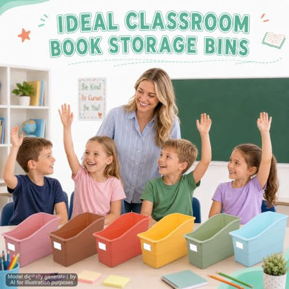 12 Pack Book Bins for Classroom with Labels, Blue Brown - color: Blue brown