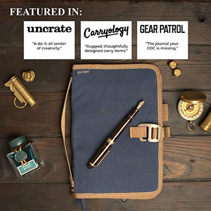 LOCHBY® Field Journal | Planner Cover | Water Resistant Waxed Canvas | Pen Loop | Included Tomoe River Notebook | Perfect for Travel, Art, Bullet Journal - color: Navy, size: A5 Hook