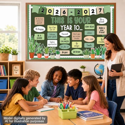 This is Your Year to Bulletin Board Set Plant Welcome Back to School Classroom Decoration Positive Affirmation Greenery Paper Cutouts Inspirational Bulletin Board for 2027 Office Chalkboard Wall Door - style: Plant your year