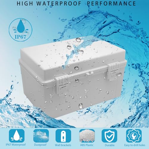 Waterproof Electrical Box Dustproof Junction Box Weatherproof IP67 ABS Plastic Enclosure Switch Router Project Box with Mounting Plate with Wall Bracket 2 Cable Glands Grey 11.8"x7.9"x6.7" - color: Grey, size: 11.8" x 7.9" x 6.7" 1pc