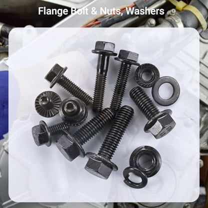 304Pcs Metric Flange Bolt and Nut Assortment, M6x1.0, M8x1.25 (12mm to 30mm) Assorted Hex Bolts and Nuts Washers Kit for Automotive, 10.9 Black Zinc Galvanized