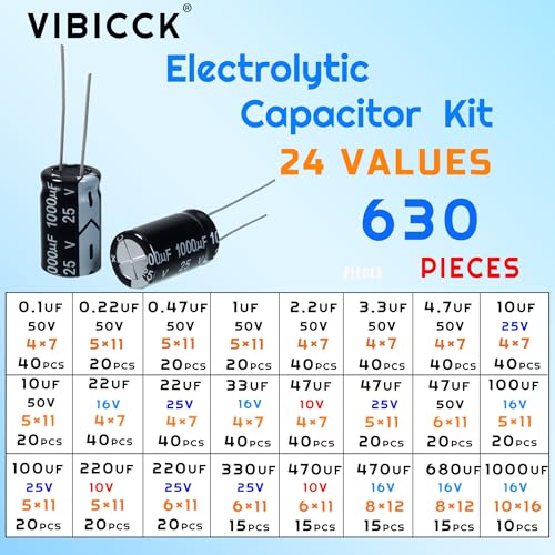 630pcs, 24 Value Electrolytic Flux Capacitor Assortment Kit