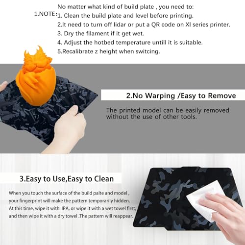 257x257mm Camouflage+High-Rise Build Plate for Bambu Lab X2D/X1/X1C/X1E/P1P/P1S/P2S/A1,Double Sided Smooth Flexible Spring Steel Plate Heated Bed Platform for Bambu Lab 3D Printers - color: Camouflage+High-Rise