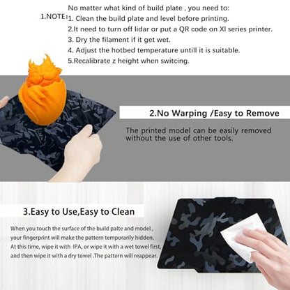 257x257mm Camouflage+High-Rise Build Plate for Bambu Lab X2D/X1/X1C/X1E/P1P/P1S/P2S/A1,Double Sided Smooth Flexible Spring Steel Plate Heated Bed Platform for Bambu Lab 3D Printers - color: Camouflage+High-Rise
