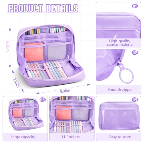 135 Pcs Book Annotation Kit Aesthetic Pencil Case Bag 12 Highlighter 11 Gel Pen 1 Marker 300 Sheet Transparent Sticky Notes Pad 2640 Index Stickers Bible Study Supplies(Kawaii,Purple) - color: Purple, style: Kawaii