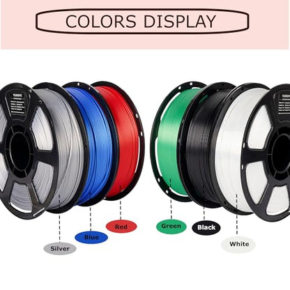 6KG Silk PLA Bundle 1.75mm, Silky Glossy 3D Printer Filament Pack - color: Silk Blue+silver+red+black+white+green
