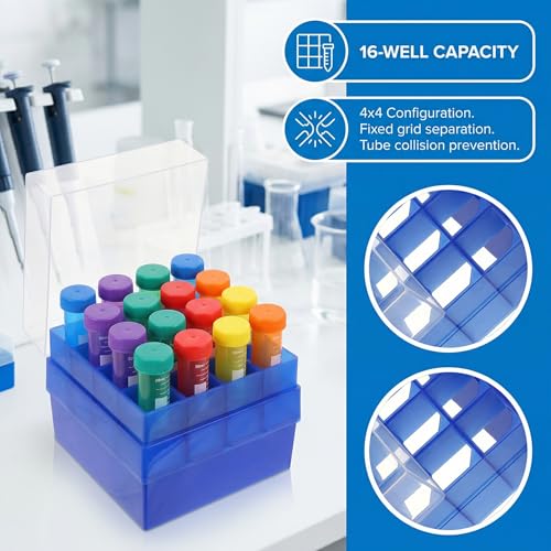 ULTECHNOVO Blue Centrifuge Tube Storage Box 3 Pack 50 ml Tube Holder Rack with Lid Freezer Container for Laboratory Test Tubes Scientific Research School and Personal Use