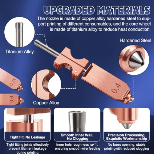 3PCS 0.25/0.4/0.6MM AD5X Nozzle Kit and 1PCS Hotend Heating Assembly, All Metal Quick-Detachable Nozzle Kit, 600mm/s High-Speed, with 3 Silicone Sock, 4 Nozzle Brush, 25 Cleaning Needles, Tweezer - size: 40PCS