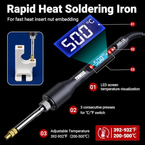 Heat-Set Threaded Insert Kit – 286pcs with 60W Digital Soldering Iron, Stand, Tweezers & M4 Nuts, Screws & Caps for Plastic Thread Repair and DIY Projects - size: M4